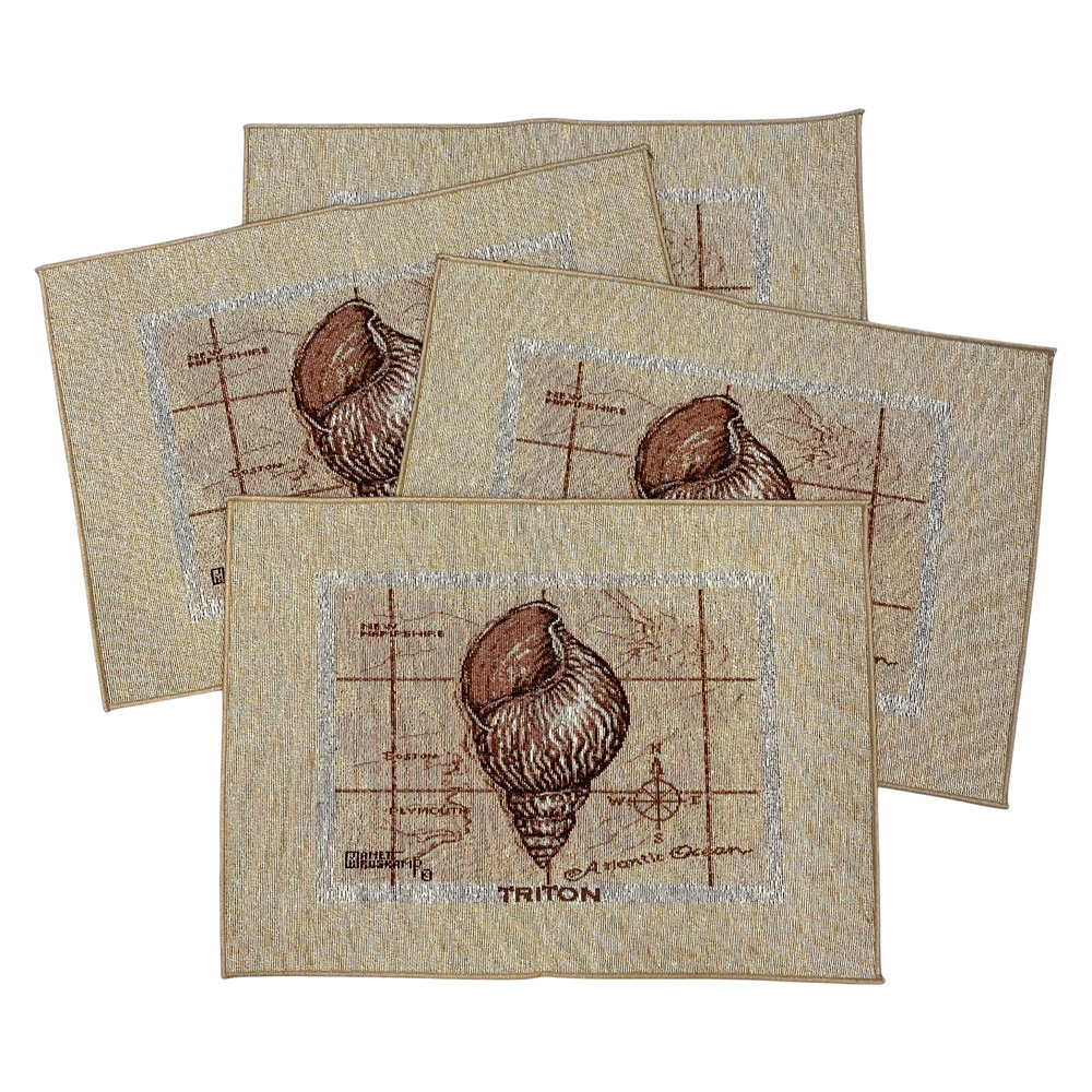Manual Set of 4 Sea Life Treasures Tapestry Placemats Triton Spiral Shell 13x18